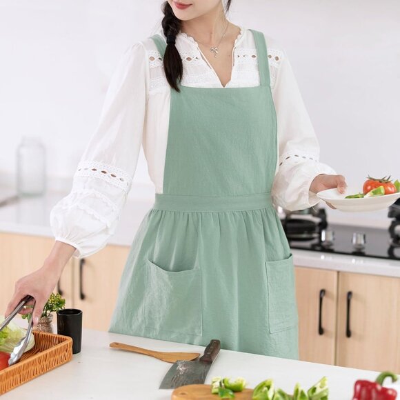 Cotton Linen Pinafore Apron Dress for Women with Pockets Cute Art Chef Aprons fo - Picture 3 of 7